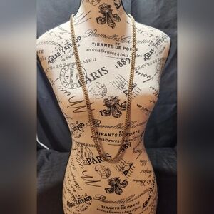Vintage Long Goldtone Chain Necklace Interlocking Links
